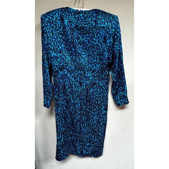Vintage 80s St. Gillian 100% Silk Animal Print Dress with Black Suede Waist - Picture 2 of 9